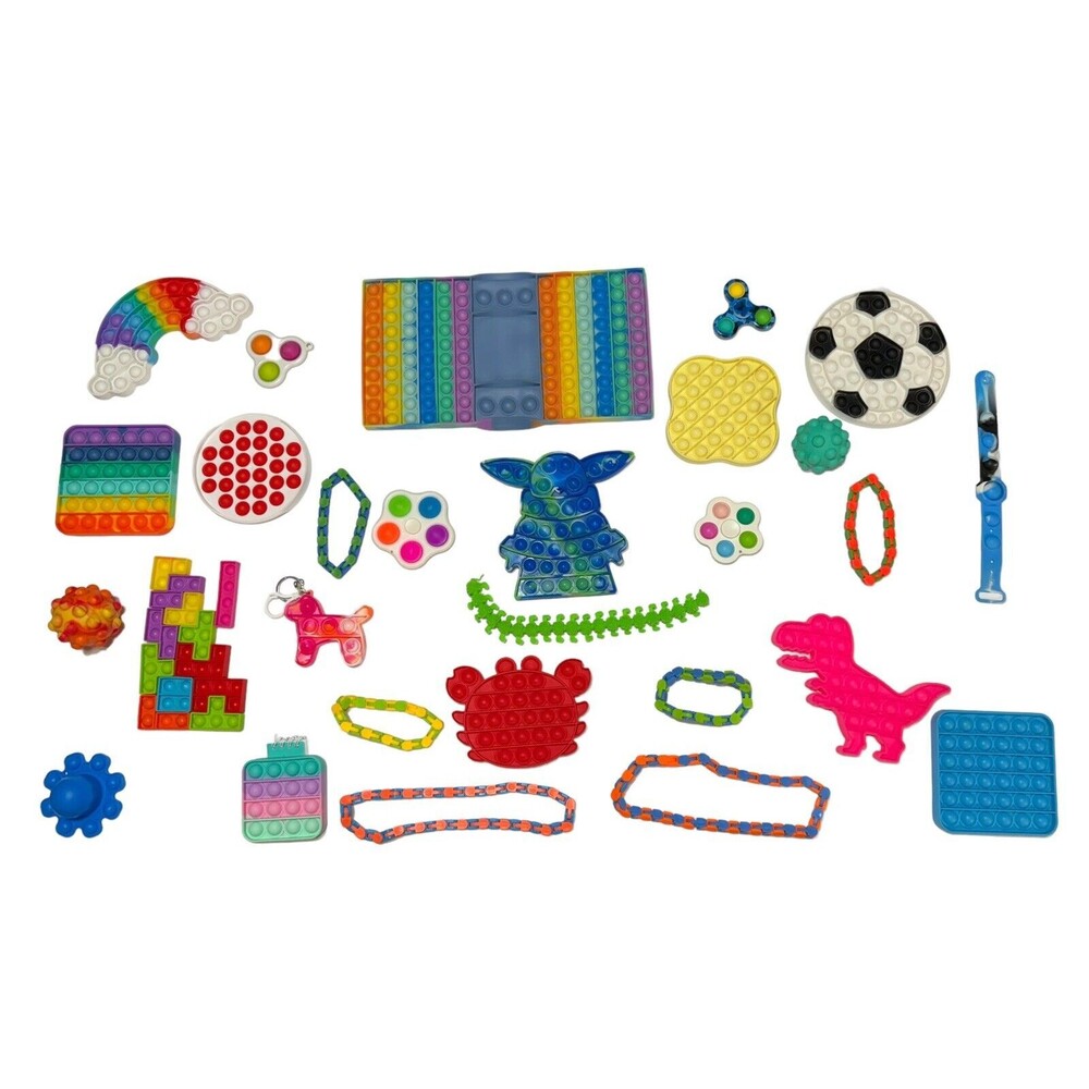 Sensory Fidget Toy Lot Poppers,Spinners Snap & Clicks 40 Pieces In‎ Lot